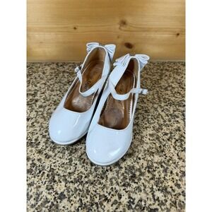 Little Angel Girls White Patent Mary Jane Rhinestone Kitten Heels Dress Shoes